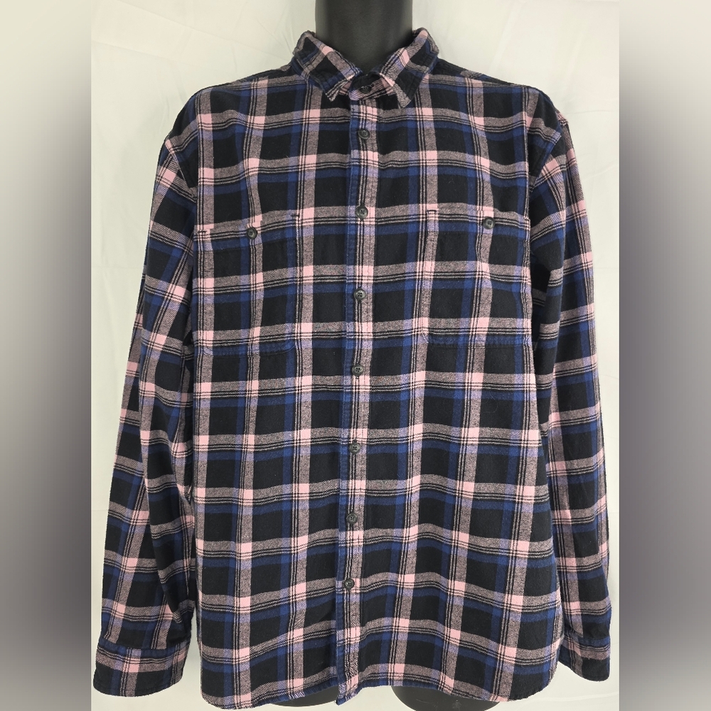 Sonoma Plaid Flannel Button Down Shirt Pink Blue Long Sleeve Size XXL CN-3285
